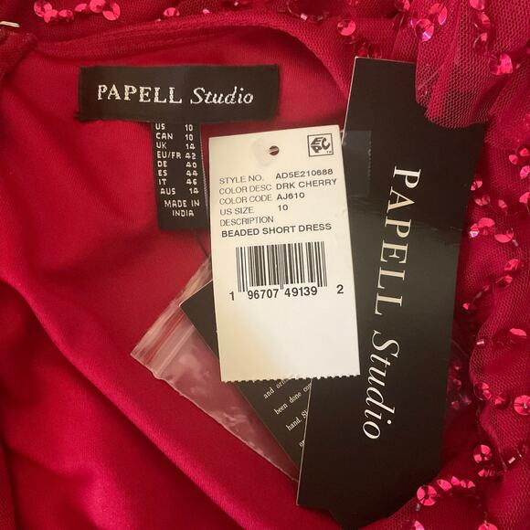 Adrianna Papell Red Sequin Long Sleeve Mini Cocktail Dress Size 10 V-Neck A-Line - Picture 10 of 14